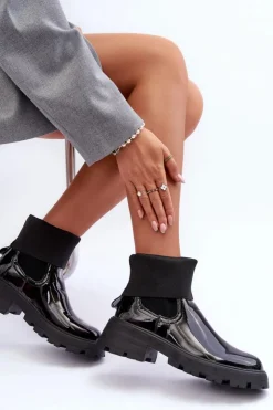 Online Boto Botki Sztyblety Lakierowane Damskie Czarne Pavo Czarny