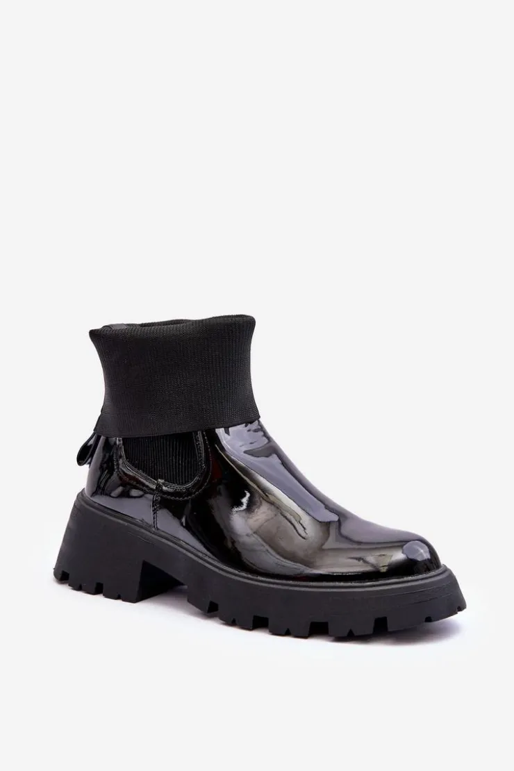 Online Boto Botki Sztyblety Lakierowane Damskie Czarne Pavo Czarny