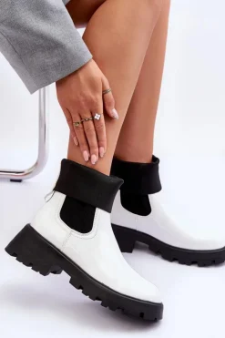 Damskie Boto Botki Sztyblety Lakierowane Damskie Białe Pavo