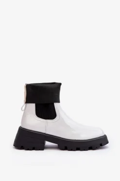 Damskie Boto Botki Sztyblety Lakierowane Damskie Białe Pavo