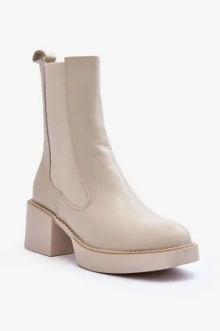 Boto Brązowe I Beżowe Botki|Botki Na Obcasie*Botki Sztyblety Na Masywnym Obcasie Beżowe Ironna