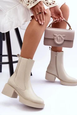 Boto Brązowe I Beżowe Botki|Botki Na Obcasie*Botki Sztyblety Na Masywnym Obcasie Beżowe Ironna