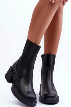 Boto Czarne Botki|Brązowe I Beżowe Botki*Botki Sztyblety Na Masywnym Obcasie Czarne Ironna