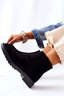 Damskie Boto Botki Sztyblety Na Płaskim Obcasie Czarne Laurette