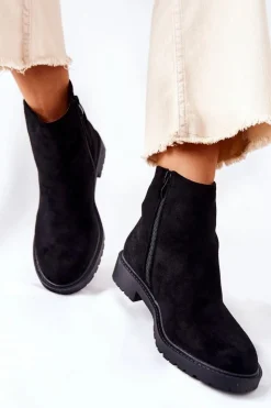 Damskie Boto Botki Sztyblety Na Płaskim Obcasie Czarne Laurette