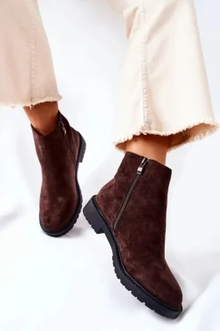 Boto Czarne Botki|Botki Zimowe Damskie*Botki Sztyblety Na Płaskim Obcasie Brązowe Laurette