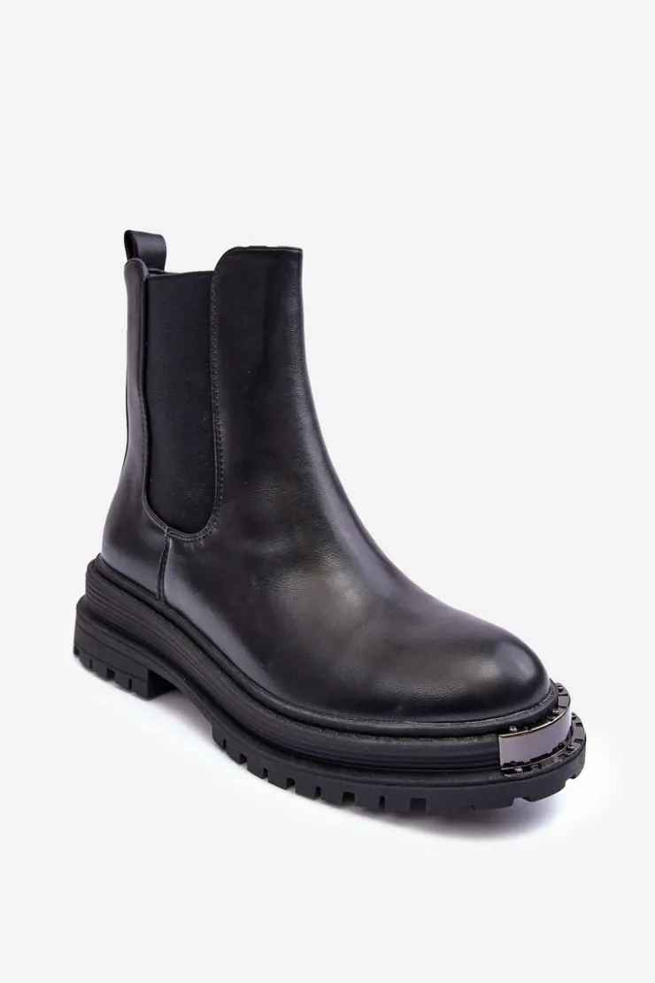 Outlet Boto Botki Sztyblety Na Płaskim Obcasie I Platformie Czarne Linestta