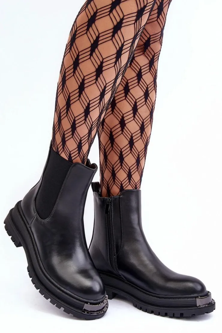 Outlet Boto Botki Sztyblety Na Płaskim Obcasie I Platformie Czarne Linestta