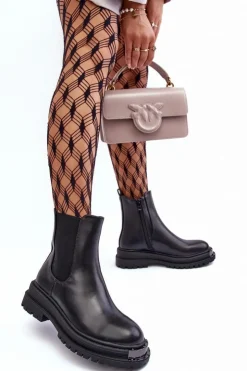 Outlet Boto Botki Sztyblety Na Płaskim Obcasie I Platformie Czarne Linestta