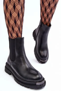 Outlet Boto Botki Sztyblety Na Płaskim Obcasie I Platformie Czarne Linestta