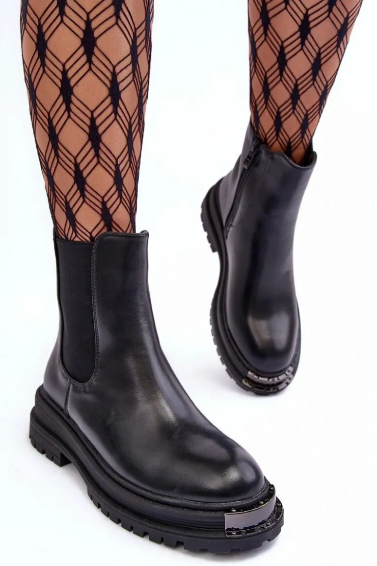 Outlet Boto Botki Sztyblety Na Płaskim Obcasie I Platformie Czarne Linestta