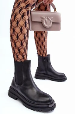 Outlet Boto Botki Sztyblety Na Płaskim Obcasie I Platformie Czarne Linestta