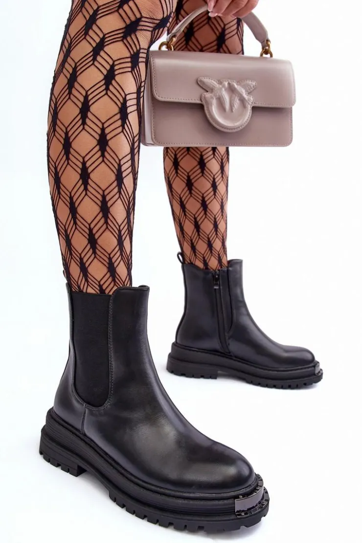 Outlet Boto Botki Sztyblety Na Płaskim Obcasie I Platformie Czarne Linestta