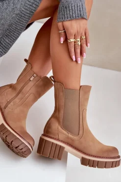 Sale Boto Botki Sztyblety Na Zamek Ocieplane Camel Linneviae