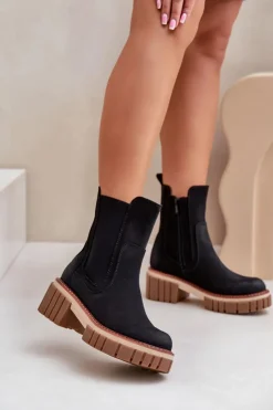 Boto Czarne Botki|Botki Na Obcasie*Botki Sztyblety Na Zamek Ocieplane Czarne Linneviae