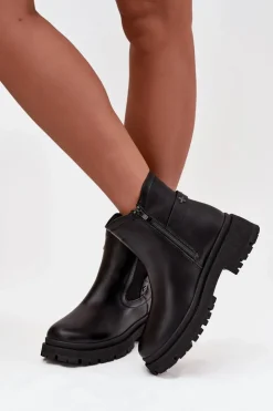 Clearance Boto Botki Sztyblety Na Zamek Z Ozdobnymi Detalami Ocieplane Czarne Verisse
