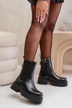 Boto Czarne Botki|Botki Płaskie*Botki Sztyblety Na Zamek Eko Skórzane Czarne Ninnet