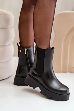 Boto Czarne Botki|Botki Płaskie*Botki Sztyblety Na Zamek Eko Skórzane Czarne Ninnet