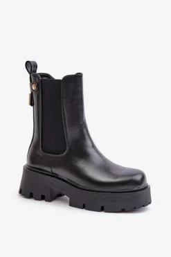 Boto Czarne Botki|Botki Płaskie*Botki Sztyblety Na Zamek Eko Skórzane Czarne Ninnet