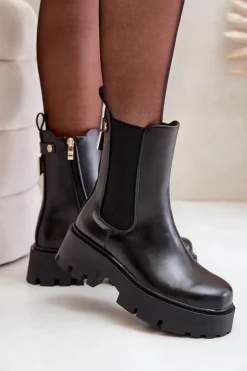 Boto Czarne Botki|Botki Płaskie*Botki Sztyblety Na Zamek Eko Skórzane Czarne Ninnet