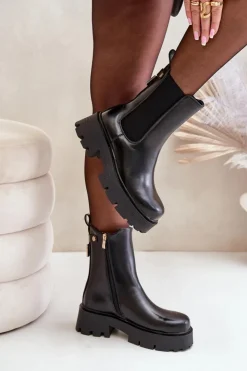 Boto Czarne Botki|Botki Płaskie*Botki Sztyblety Na Zamek Eko Skórzane Czarne Ninnet