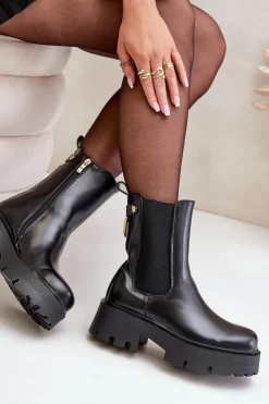 Boto Czarne Botki|Botki Płaskie*Botki Sztyblety Na Zamek Eko Skórzane Czarne Ninnet