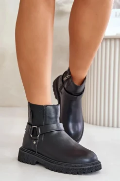 Damskie Big Star Shoes Botki Sztyblety Ocieplane Na Zamek Big Star OO274A128 Czarne