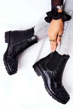 New Boto Botki Sztyblety Z Dżetami Czarne Monah