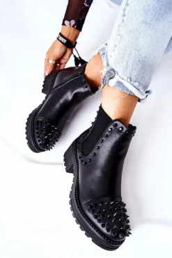 Boto Botki Na Słupku|Czarne Botki*Botki Sztyblety Z Dżetami Czarne Comonis