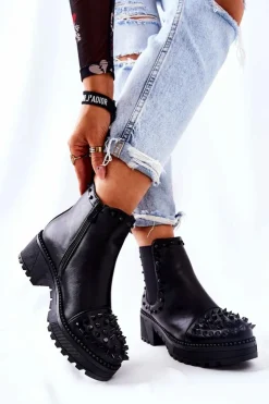Boto Botki Na Słupku|Czarne Botki*Botki Sztyblety Z Dżetami Czarne Comonis
