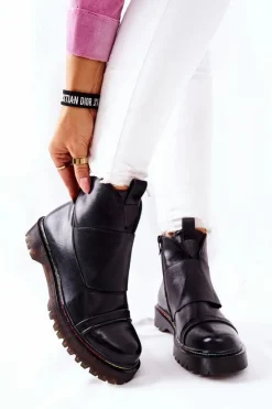 Damskie Boto Botki Sztyblety Z Kolorowym Przeszyciem Czarne Milie