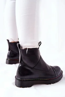 Damskie Boto Botki Sztyblety Z Kolorowym Przeszyciem Czarne Milie