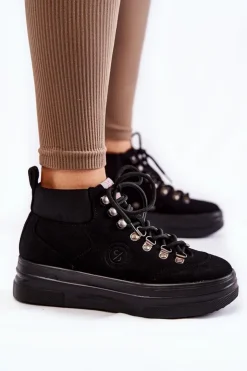 Damskie Cross Jeans Botki Trapery KK2R4074C Czarne