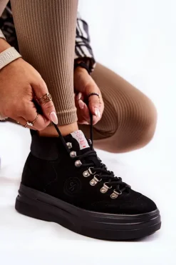 Damskie Cross Jeans Botki Trapery KK2R4074C Czarne