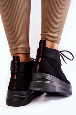 Damskie Cross Jeans Botki Trapery KK2R4074C Czarne