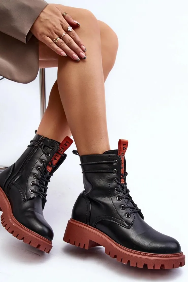 Boto Damskie Trapery|Botki Sznurowane*Botki Trapery Damskie La.Fi 250045OR-LA Czarne