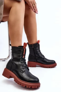 Boto Damskie Trapery|Botki Sznurowane*Botki Trapery Damskie La.Fi 250045OR-LA Czarne