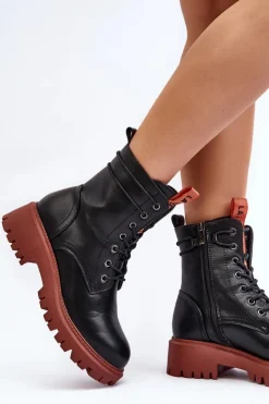 Boto Damskie Trapery|Botki Sznurowane*Botki Trapery Damskie La.Fi 250045OR-LA Czarne