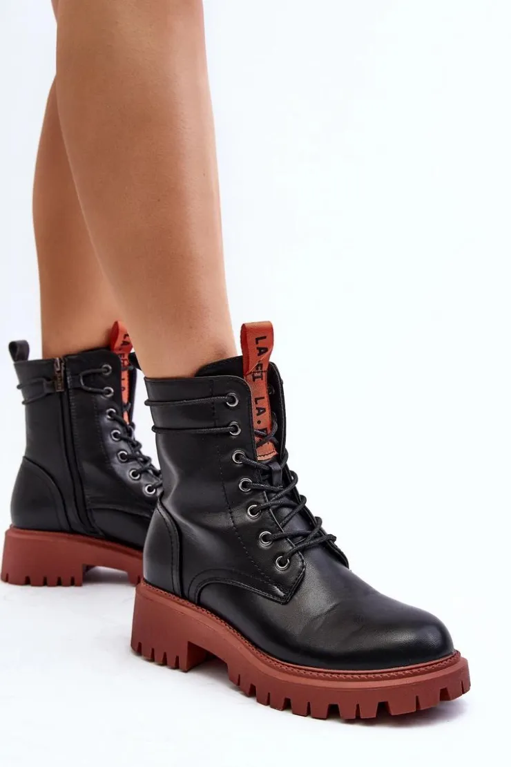 Boto Damskie Trapery|Botki Sznurowane*Botki Trapery Damskie La.Fi 250045OR-LA Czarne