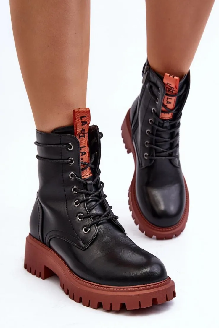 Boto Damskie Trapery|Botki Sznurowane*Botki Trapery Damskie La.Fi 250045OR-LA Czarne