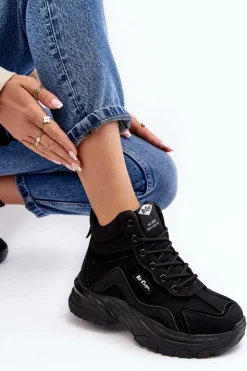 Damskie Lee Cooper Botki Trapery Damskie Ocieplane Sznurowane LCJ-23-44-1976L Czarne