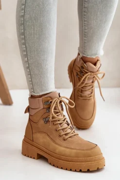 Hot Boto Botki Trapery Damskie Sznurowane Camel Rabaria