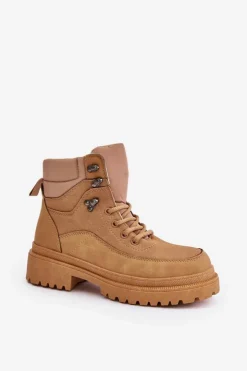 Hot Boto Botki Trapery Damskie Sznurowane Camel Rabaria