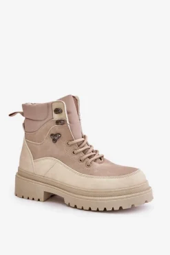 Damskie Boto Botki Trapery Damskie Sznurowane Beżowe Rabaria