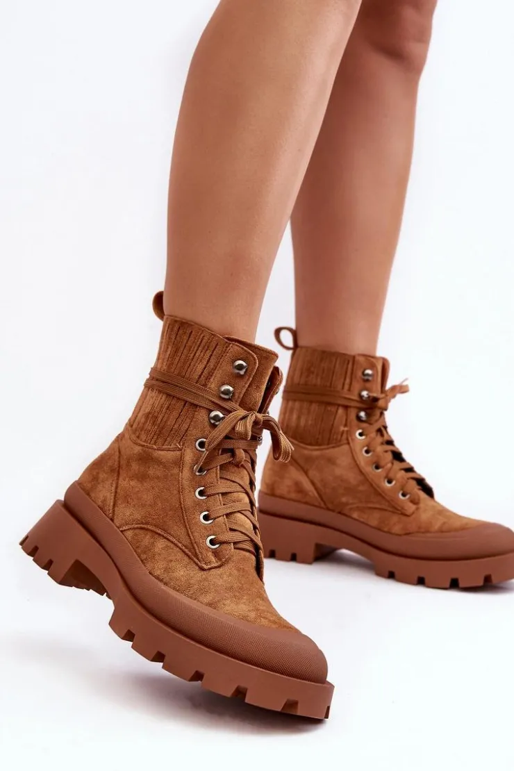 Discount Boto Botki Trapery Damskie Sznurowane Camel Gordts Brązowy