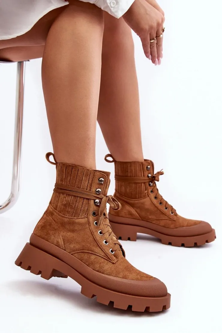 Discount Boto Botki Trapery Damskie Sznurowane Camel Gordts Brązowy