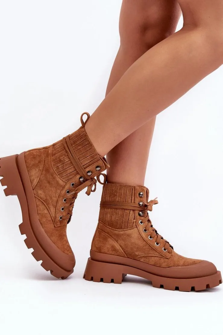 Discount Boto Botki Trapery Damskie Sznurowane Camel Gordts Brązowy