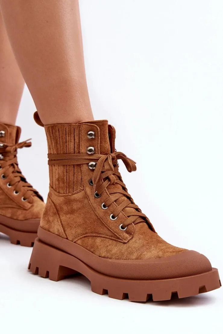 Discount Boto Botki Trapery Damskie Sznurowane Camel Gordts Brązowy
