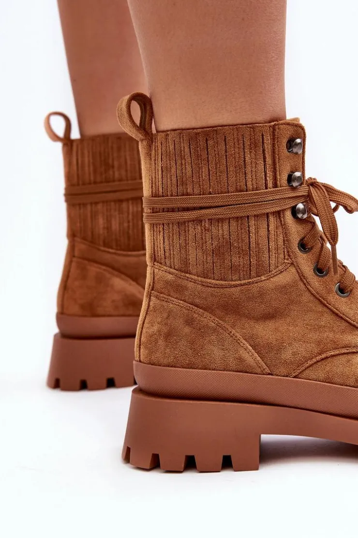 Discount Boto Botki Trapery Damskie Sznurowane Camel Gordts Brązowy