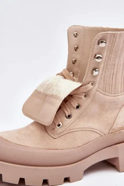 Damskie Boto Botki Trapery Damskie Sznurowane Beżowe Gordts